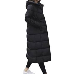 GUOCU Damen Winter Steppjacke Wintermantel Lange Mantel Jacke Parka Steppmantel Winterjacke Warme Jacke Outdoorjacke mit Kapuze Lange Einfarbige Reißverschluss Kapuzenjacke Schwarz M von GUOCU