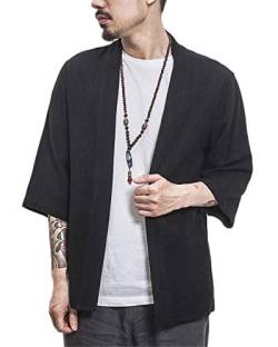 GUOCU Herren Cardigan Japan Happi Kimono Haori Frühling-Sommer Einfarbig Jacke Yukata Coat Lose Mäntel Tops Schwarz 5XL von GUOCU