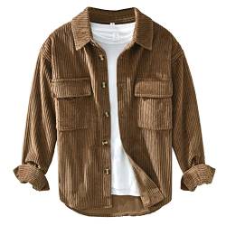 GUOCU Herren Hemd Langarm Freizeithemd Cordhemd Kordhemd Cordjacke Cord Hemd Langarmhemd Frühling Herbst Vintage Hemdjacke Langarm Oberteil Lose Hemden Tops S von GUOCU