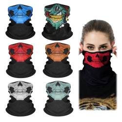 GUOYOU 6Stück Multifunktionstuch Totenkopf, Motorrad Schlauchschal, Skull Sturmmaske, Skelett Halswärmer, Elastisch Halstuch Winddicht, für Motorrad Laufen Radfahren Outdoor von GUOYOU