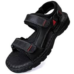 GURGER Herren Trekkingsandalen Leder Sandalen Outdoor Trekking Wasserfest Outdoorsandalen Männer Sommer Open Toe Klettverschluss Sportsandalen Wandersandalen Schwarz Gr 43 von GURGER