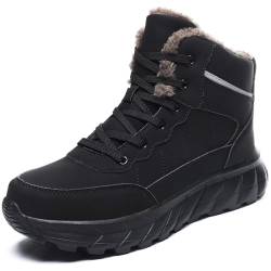 GURGER Wanderstiefel Gefüttert Warm Schneestiefel Wasserdicht Leder Wanderschuhe Männer Rutschfest Wanderschuhe Bequem Winter Kurzschaft Stiefel Schwarz Größe 40 von GURGER