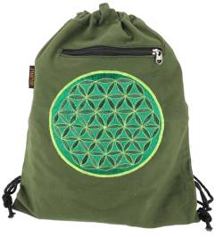 GURU SHOP Bestickter Turnbeutel, Rucksack, Sportbeutel, Freizeitbeutel, Goa Beutel, Hippie Beutel - Grün, Herren/Damen, Baumwolle, Size:One Size, 45x35x15 cm, Ausgefallene Stofftasche von GURU SHOP