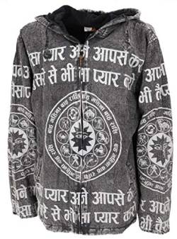 GURU SHOP Goa Jacke, Ethno Hoody mit Mantra Druck, Steingrau, Baumwolle, Size:XL von GURU SHOP