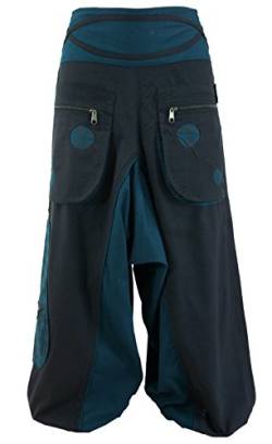 GURU SHOP Haremshose Pluderhose Pumphose Aladinhose Spirale, Schwarz/petrol, Baumwolle, Size:L (40) von GURU SHOP