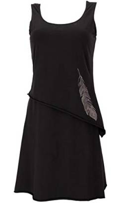 GURU SHOP Minikleid aus Bio-Baumwolle im Lagenlook, ärmelloses Kleid mit Federdruck, Schwarz, Size:L (40) von GURU SHOP