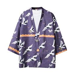 Herren Kurzarm Japanisches Harajuku Shirt Sommer Jacke Tops Shirts, Violett, Mittel von GURUNVANI