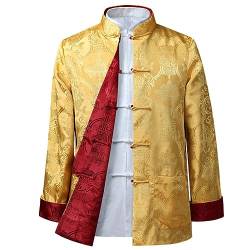 Kung Fu Jacke Kleidung - Stickerei Chinesisch wirklich reversibler Tanganzug traditionelle alte Kostüm Tai Chi Langarm beide Seiten tragen Tops Kampfkunsttücher yellow-3XL von GVILTY