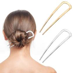 GWAWG 2 Stück Französische Haarnadeln Metall U-förmige Haargabel Haar Elegant Haar Accessoires für Frauen Hochsteckfrisuren Buns Gold und Silber für Mädchen und Frauen von GWAWG