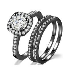 GWSGSFAS Verlobungsringe Hochzeit Set für Frauen Paar Quadrat Farbe Silber Kristall Yardage Hochzeit Zirkon Ring irisierend Trend Jewelry -12-Gold Schwarz Farbe 3 Stück von GWSGSFAS