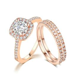 GWSGSFAS Verlobungsringe Hochzeit Set für Frauen Paar Quadrat Farbe Silber Kristall Yardage Hochzeit Zirkon Ring irisierend Trend Jewelry -5.5-Rose Gold Color3pcs von GWSGSFAS