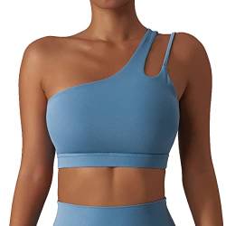 GXIN Frauen eine Schulter Yoga-BH Ausschnitt Riemen sportlich Sport laufen Workout Top (as3, alpha, s, regular, regular, Standard, Links-Grau-Blau, S) von GXIN