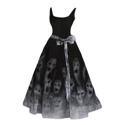 Hexen Kostüm Damen, Halloween Kostüm Damen, Gruselig Blutige Zombie Braut Horror Elegant Brautkleid Ärmellos Aufdruck Kleid mit Blutigem Print Mittelalter Cocktailkleid Party Karneval Kleider von GXYANiaoy