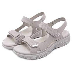 GYCF Damen Slide Sandalen,Sommer Bequeme niedrige Keilabsatzschuhe mit verstellbaren Trägern für den Sommerstrand Sommer Strandsandalen Schuhe,Grau,34EU von GYCF