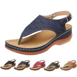 GYCF Flip Flop Sommer Strandsandalen,Orthopädische Lederschnalle Riemen Freizeitschuhe Damen,Zehentrenner Flip Flops Sommer Rutschfest Strandschuhe,Blau,42EU von GYCF