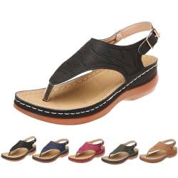 GYCF Flip Flop Sommer Strandsandalen,Orthopädische Lederschnalle Riemen Freizeitschuhe Damen,Zehentrenner Flip Flops Sommer Rutschfest Strandschuhe,Schwarz,41EU von GYCF