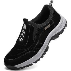 GYCF Walkingschuhe Slip On Sneaker mit Dicker Sohle,Orthopädische Schuhe Herren,Bequeme Leicht Atmungsaktiv Lauf-Sneaker für Männer Weich,Schwarz,42EU von GYCF