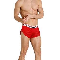 Herren Mesh Shorts mit großen Split Sides Unterwäsche Boxershorts Fishnet Sheer Badehose Color Red Size XL von GYMAPE