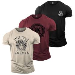 GYMTIER Fitness T Shirt für Herren Set mit 3 T Shirts Bodybuilding Trainingsoberteil, Viking 1, L von GYMTIER