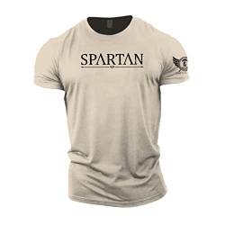 GYMTIER Spartan Forged Spartan Fitness T Shirt für Herren, Bodybuilding, Training, Training, Lifting, Bekleidung, Sand, 3XL von GYMTIER