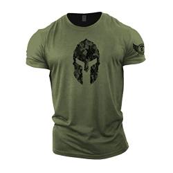 GYMTIER Spartan Forged – Spartan Helm Hex Camo – Herren Gym T-Shirt Bodybuilding Training Workout Lifting Top Kleidung, grün, 3XL von GYMTIER