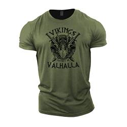 GYMTIER Victory Or Valhalla – Viking Gym T-Shirt für Herren Bodybuilding Gewichtheben Strongman Training Top Active Wear, grün, L von GYMTIER