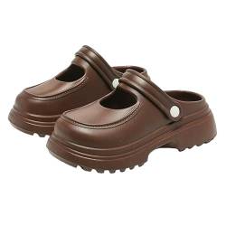 Clogs Summer Damen Dick-Soled Flat Outdoor Pantoffeln Nicht-Rutsch Clogs Strand Sandalen High Heels-Braun-37 von GYSMRIWG