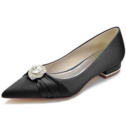 GYYZAYH Damen Brautschuhe Flache Schuhe Satin Slip On Brautkleid Schuhe Brautjungfer Blumenmädchen Ballerinas,Schwarz,39 EU von GYYZAYH