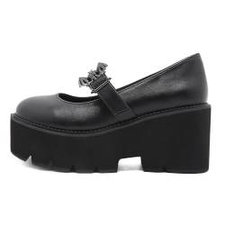 GYYZAYH Damen Lolita Schuhe Plateau Runde Zehe Mary Jane Schuhe Niedliche Keilabsatz Kleid Schuhe,Schwarz,35 EU von GYYZAYH