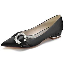 GYYZAYH Damen Slip-On Braut Flache Spitze Spitze Brautkleid Schuhe Party Abschlussball Satin Ballett mit Strass,Schwarz,36 EU von GYYZAYH