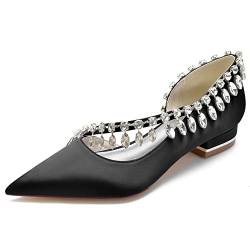 GYYZAYH Damen Slip-On Satin Brautschuhe Geschlossene Spitze Brautkleid Schuhe Abendparty Pumps mit Strass,Schwarz,41 EU von GYYZAYH