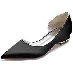 GYYZAYH Damen Slip-On Satin Hochzeit Ballerinschuhe für Braut Spitze Spitze Abschlussball Party Brautjungfer Schuhe,Schwarz,39 EU von GYYZAYH