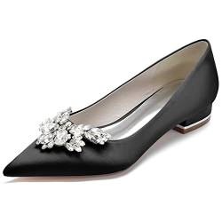 GYYZAYH Damen Spitze Zehen Satin Brautschuhe Slip-On Strass Kleid Flache Schuhe Low Heel Ballettschuhe,Schwarz,38 EU von GYYZAYH