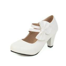 GYYZAYH Frauen Geschlossene Runde Zehe Mary Jane Schuhe Chunky Block Heels Kleid Pumps Knöchel Strap Leder PU Hochzeit Schuhe,Weiß,40 EU von GYYZAYH