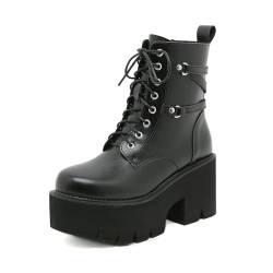 GYYZAYH Frauen Leder Stiefeletten Plattform Gothic Combat Boot Schnürung Punk Kurze Booties mit seitlichem Reißverschluss,Schwarz,35 EU von GYYZAYH