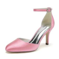 GYYZAYH Frauen Satin Knöchel Strap Hochzeit Pumps Stiletto High Heels Pointed Toe Braut Schuhe Party Kleid Pure Farbe Pumps,Rosa,42 EU von GYYZAYH