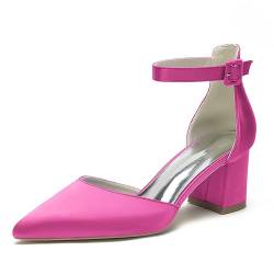 GYYZAYH Frauen Satin Knöchel Strap Hochzeitsschuhe für Braut Chunky Block Heel Court Schuhe Abend Party Prom Pointed Toe Kleid Pumps,Fuchsia,40 EU von GYYZAYH