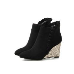 GYYZAYH Frauen Wedges Wildleder Leder Stiefeletten Mode Pointed Toe Bling Heels Booties mit Side Zipper Comfy Fall Winter Kleid Stiefel,Schwarz,35 EU von GYYZAYH