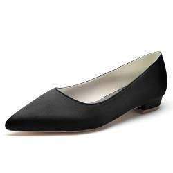 GYYZAYH Satin Hochzeit Flache Schuhe Slip-On Spitze Toe Braut Kleid Schuhe Komfort Abend Party Schuhe,Schwarz,40 EU von GYYZAYH