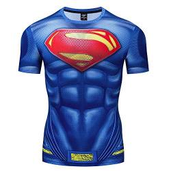 GYm GaLa Herren Superman Kurzarm 3D Druck Kompression Sport Fitness T-Shirt - Blau - Klein von GYM GALA