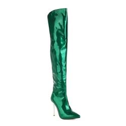 GZHMMAN Damenschuhe Oberschenkelstiefel Kniehohe Stiefel Overknee-Stiefel Lackleder Spitze Spitze Dünne Absätze Hoher Absatz Hohe 11CM,Green,36 von GZHMMAN