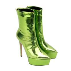 GZHMMAN High Heels Boots Damen Stiefeletten Stilettos Spitz Zehen Plateaustiefeletten Kurze Bootie Reißverschluss Partykleid Pumps,Green,38 von GZHMMAN