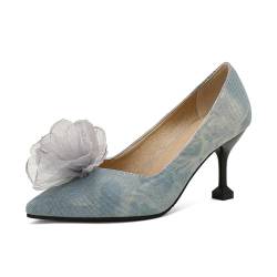 GZHMMAN Vermissen Pumps Hoher Absatz Spitze Spitze Kitten-Heel Graue Blüten Stoff Oder PU Oder Wolle Höhe 8 cm Freizeit und Unterhaltung, Blue,47 von GZHMMAN