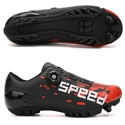 GZQIAWY Fahrradschuhe Herren Damen Outdoor Sport Geschwindigkeit MTB Erwachsene Mountainbike Turnschuhe Rennradschuh Flache Straßenklampe Roter und schwarzer Bergboden 46 von GZQIAWY