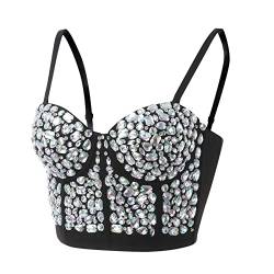 Corset Top Damen Push Up Strass Diamanten Perle Bustier Crop Top Glitzer Korsett Top Yoga BH Sexy Push-Up-BH PU-Leder BH für Frauen Pailletten Bustier Clubwear Party BH Unterwäsche von GZYshoyao