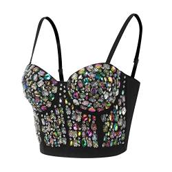 GZYshoyao Corset Top Damen Push Up Strass Diamanten Perle Bustier Crop Top Glitzer Korsett Top Yoga BH Sexy Push-Up-BH PU-Leder BH für Frauen Pailletten Bustier Clubwear Party BH Unterwäsche von GZYshoyao