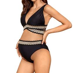 GZYshoyao Umstandsbikini Navy/weiß Schwangerschafts Bikini mit Unterbauchhöschen und Neckholdertop Polstern, für Schwangerschaft und Stillzeit, extra elastisch S-5XL von GZYshoyao