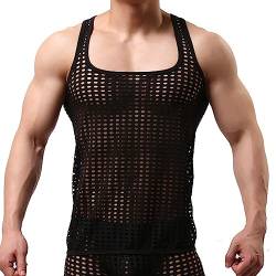 Herren Muskelshirt Transparent Netzhemd Netzshirt ohne Arm Ringershirt Unterhemd Tops Shirt Nachtwäsche Tank Top Netzstruktur Netzhemd Ärmelloser Sexy Unterwäsche Herren Unterhemd Mesh (a-Black, XL) von GZYshoyao