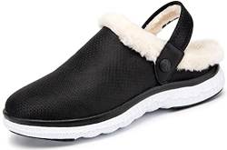 Gaatpot Hausschuhe Damen Herren Warm Gefüttert Winter Clogs Pantoletten Gartenschuhe Rutschfest Plüsch Hausschuh Schuhe Schwarz-Weiss 44 von Gaatpot