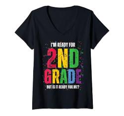 Damen Spiel zum Schulanfang in der 2. Klasse Lustiger Gamer für Kinder und Jungen T-Shirt mit V-Ausschnitt von Game On I'm Back To School Shirts Kids Boys Girls